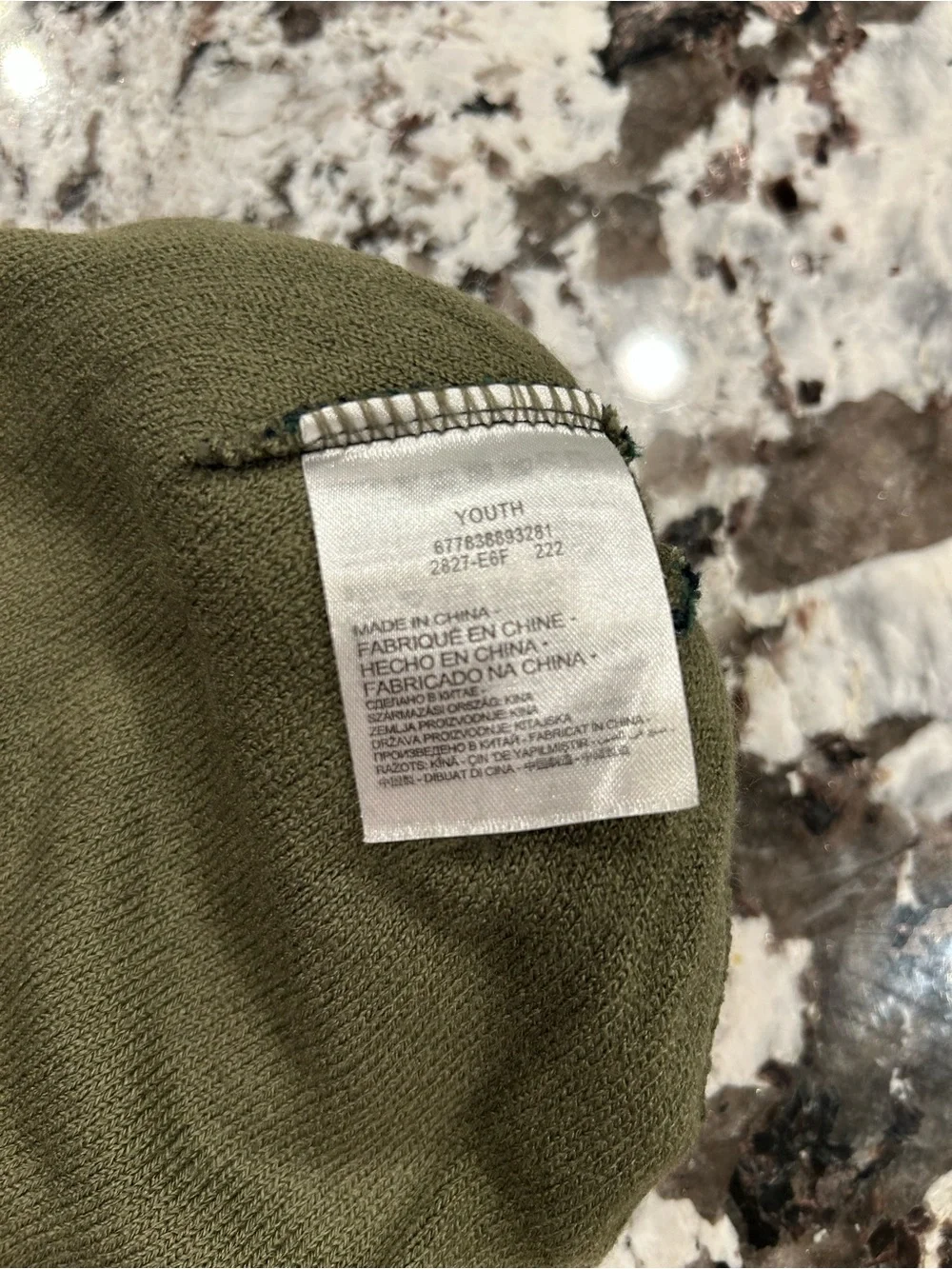 Nike Kids Camo Pom Beanie in Green, Black with Orange Logo